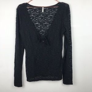 Free People Deep V Lace Spooky Cottage Core Keyhole Blouse Medium